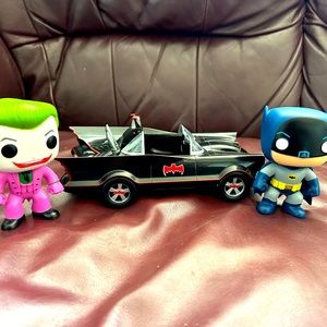 1960s Adam West Batman, Batmobile, and Joker Funko Pop Rides